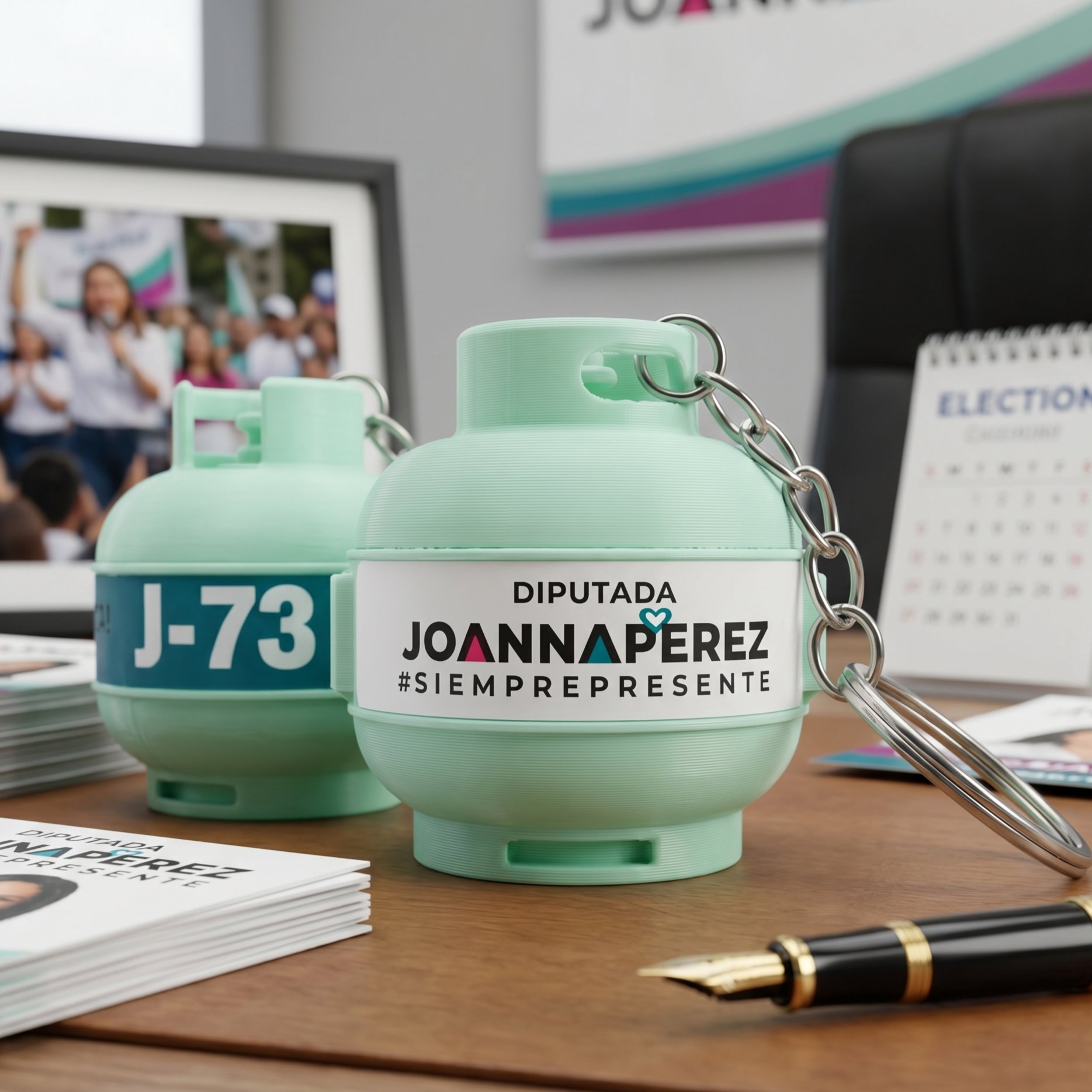 Llaveros electorales personalizados en impresión 3D para campaña política Concepción